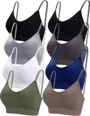 BQTQ 8 Pieces V Neck Bralettes Padded Bralettes for Women with Elastic Straps Seamless Bra