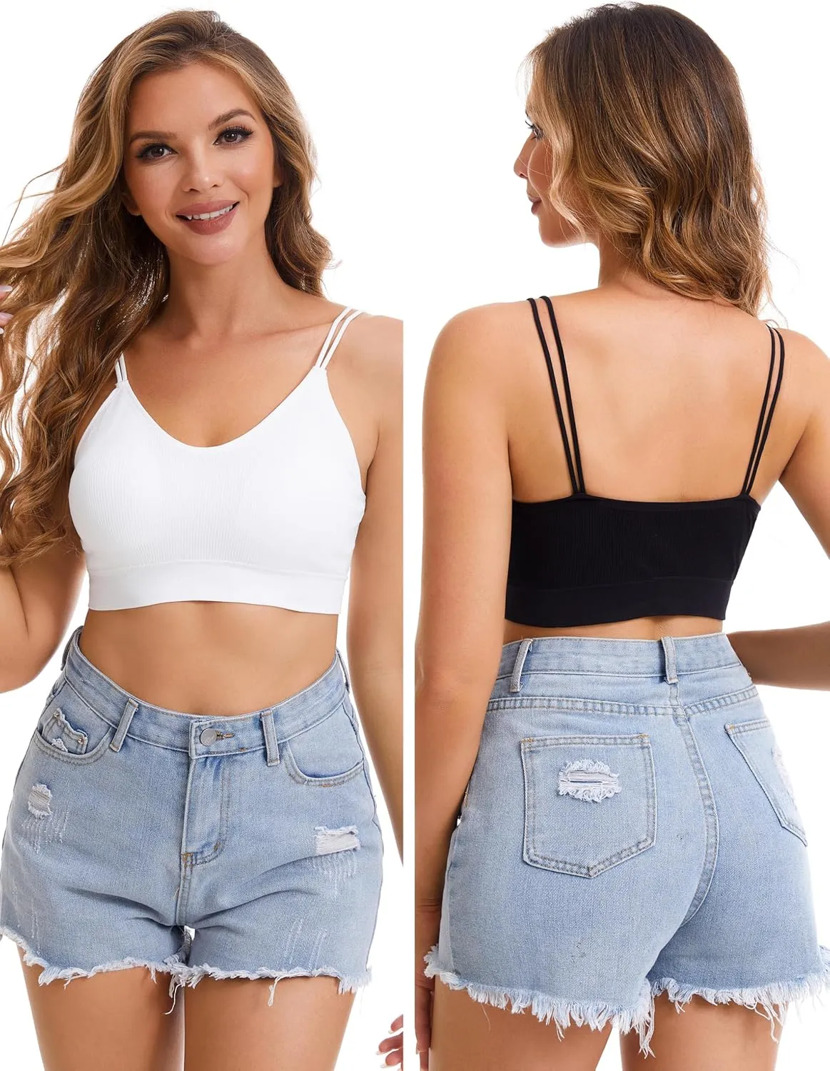 BQTQ 8 Pieces V Neck Bralettes Padded Bralettes for Women with Elastic Straps Seamless Bra