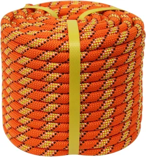 Braided Polyester Rope (3/8 in x 100 ft) Arborist Climbing Rope for Tree Climbing Pulling Swing Sailing, Orange