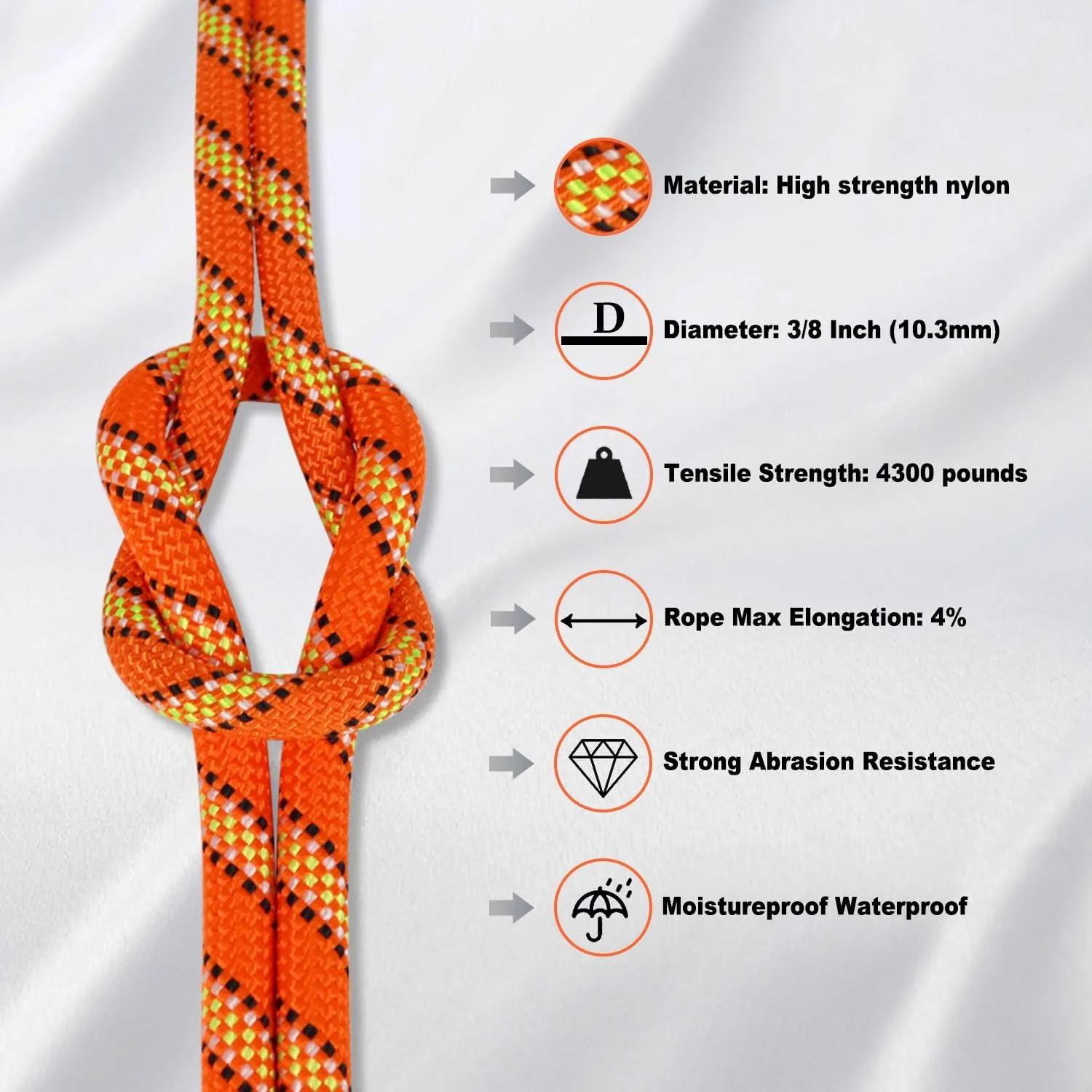 Braided Polyester Rope (3/8 in x 100 ft) Arborist Climbing Rope for Tree Climbing Pulling Swing Sailing, Orange