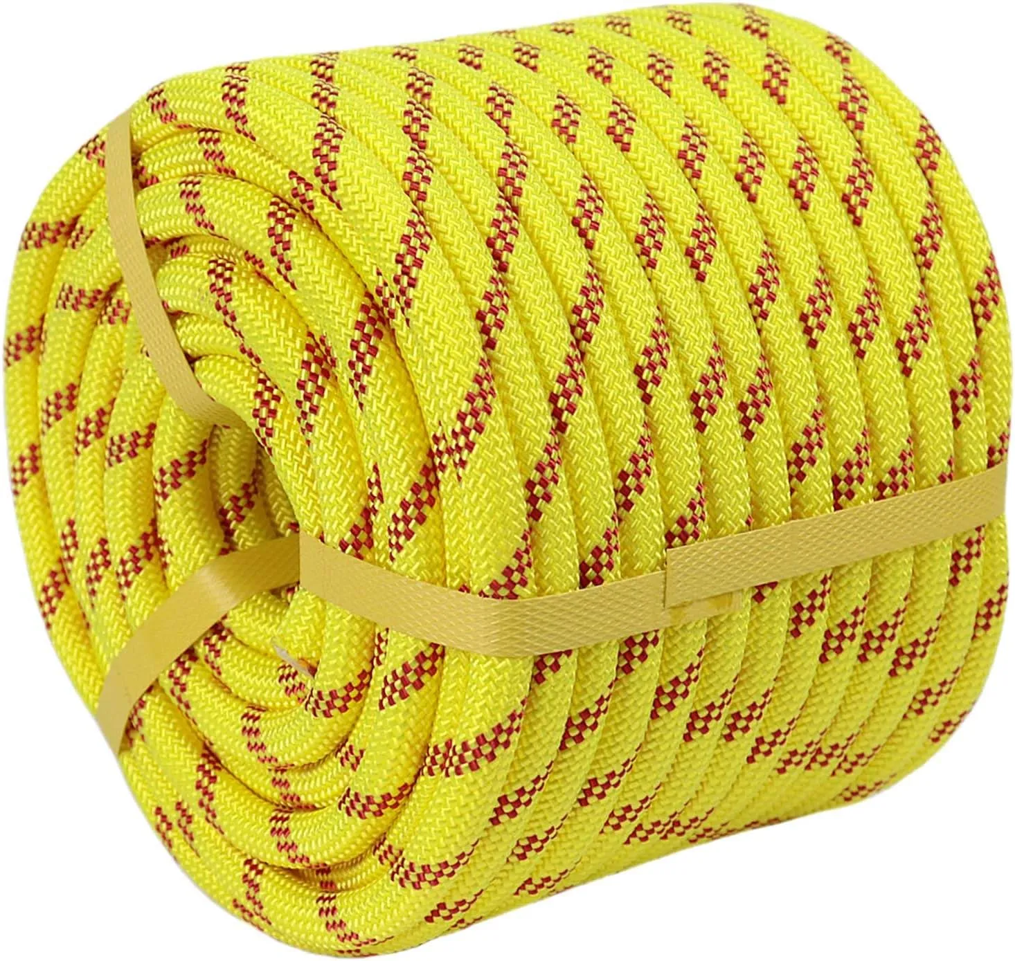 Braided Polyester Rope (3/8 in x 100 ft) Arborist Rope for Tree Work Pulling Swing Sailing, Fluorescent Yellow/Red