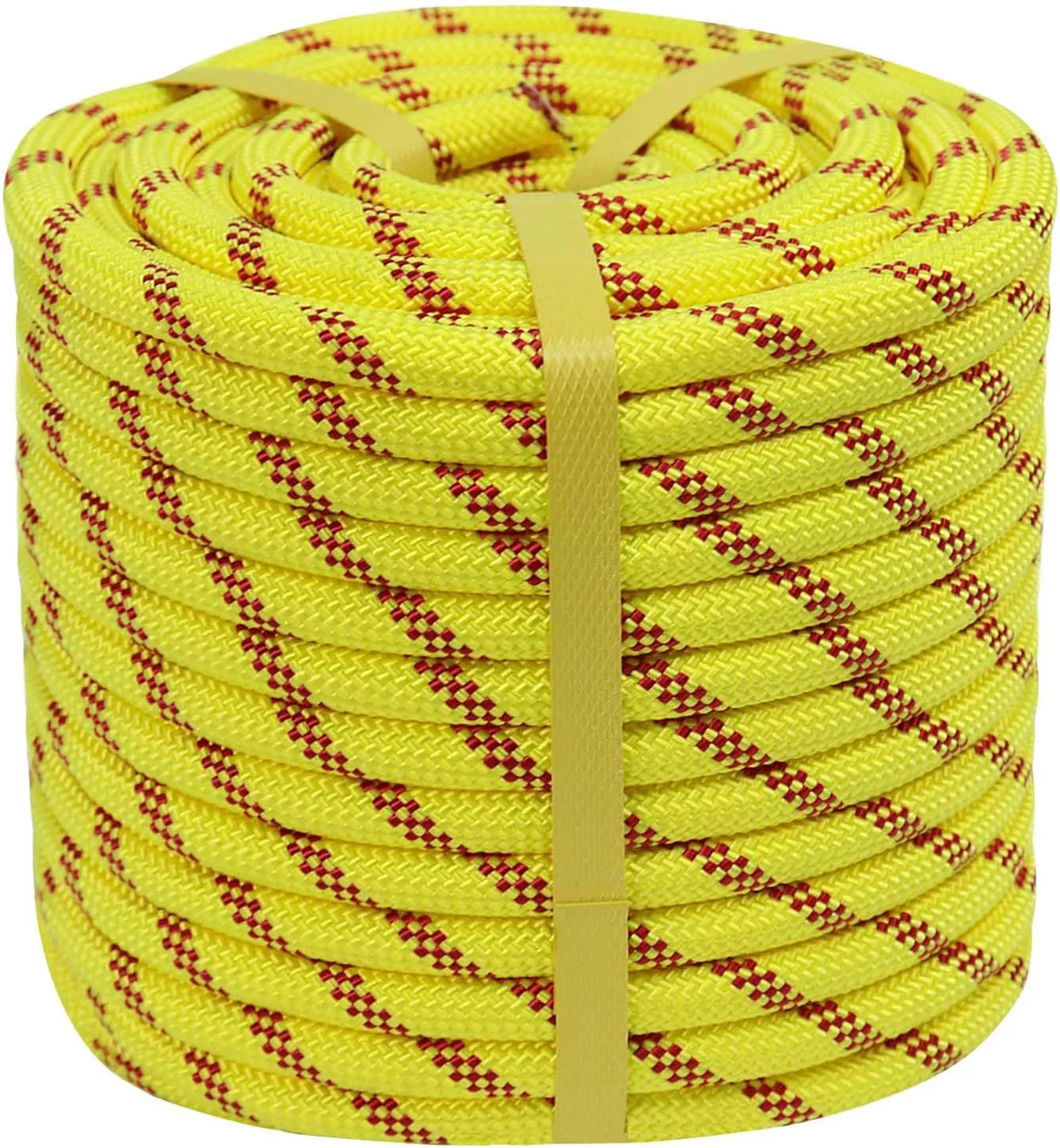 Braided Polyester Rope (3/8 in x 100 ft) Arborist Rope for Tree Work Pulling Swing Sailing, Fluorescent Yellow/Red