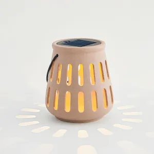 Brown Ceramic Solar Lantern with Light Sensor, Outdoor Hanging Lamp with Hollow Design, Waterproof Solar Powered Light for Patio Decorations Garden Porch Decor House Warming Gift for Women, Men