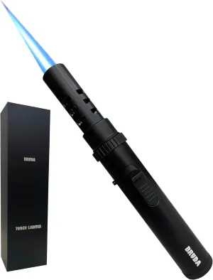 Bruda Hand Metal Butane Torch, Gas Refillable, Adjustable High Jet Flame, Blow Lighter Torch for Camping, Fire, Grill Charcoal, Fireplace, Firewood, Soldering, Cooking, Survival (Butane Not Included)