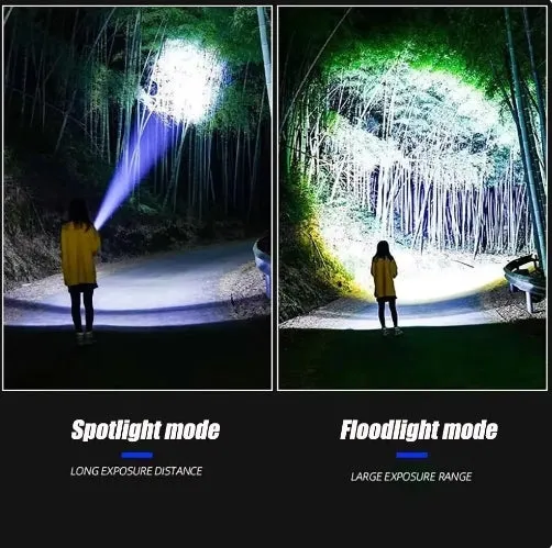 Built-in 15000mAh Battery Ultra Long Life 100000Lumens Ultra Bright LED Flashlight With Tail Light Powerful Tactical Torch Emergency Camping Spotlights