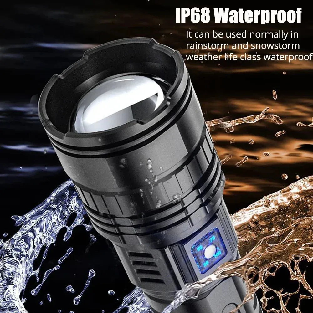 Built-in 15000mAh Battery Ultra Long Life 100000Lumens Ultra Bright LED Flashlight With Tail Light Powerful Tactical Torch Emergency Camping Spotlights