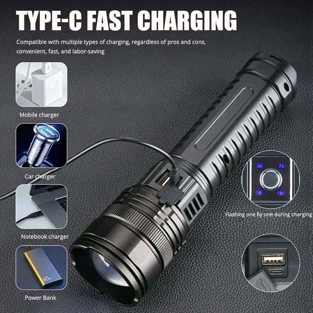 Built-in 15000mAh Battery Ultra Long Life 100000Lumens Ultra Bright LED Flashlight With Tail Light Powerful Tactical Torch Emergency Camping Spotlights