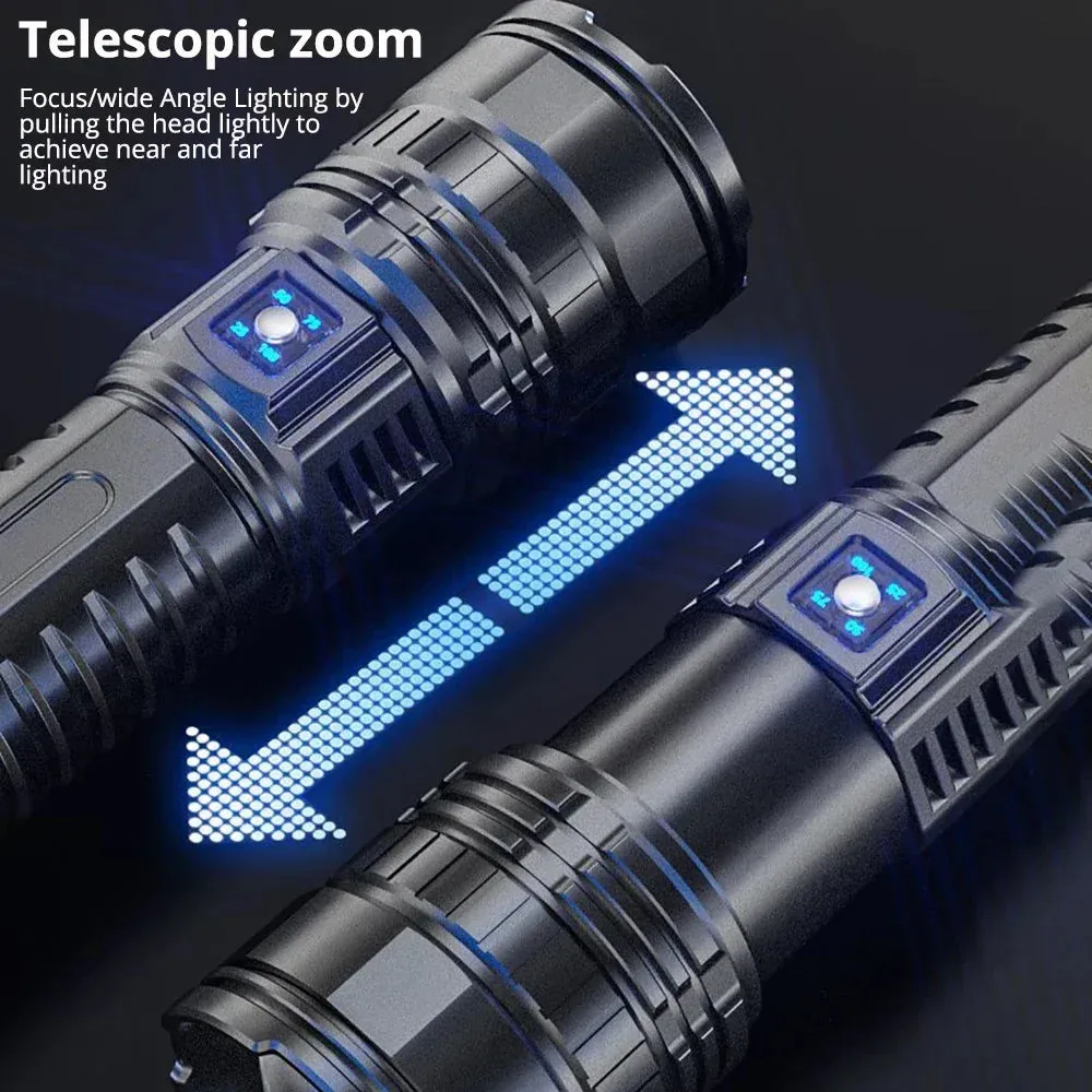 Built-in 15000mAh Battery Ultra Long Life 100000Lumens Ultra Bright LED Flashlight With Tail Light Powerful Tactical Torch Emergency Camping Spotlights