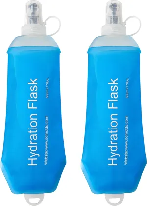 Buite 500ML Soft Flask, Portable TPU Soft Water Bottles for Running Vest, Hydration Pack - Ideal for Running Hiking Cycling Climbing(2Pcs Blue）