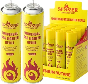 Butane Fuel Refill 300ml 10.14 Oz Lighter Butane Fuel Canister Ultra Pure Butane Gas Refill for Kitchen Torch, Lighter(12 Cans)