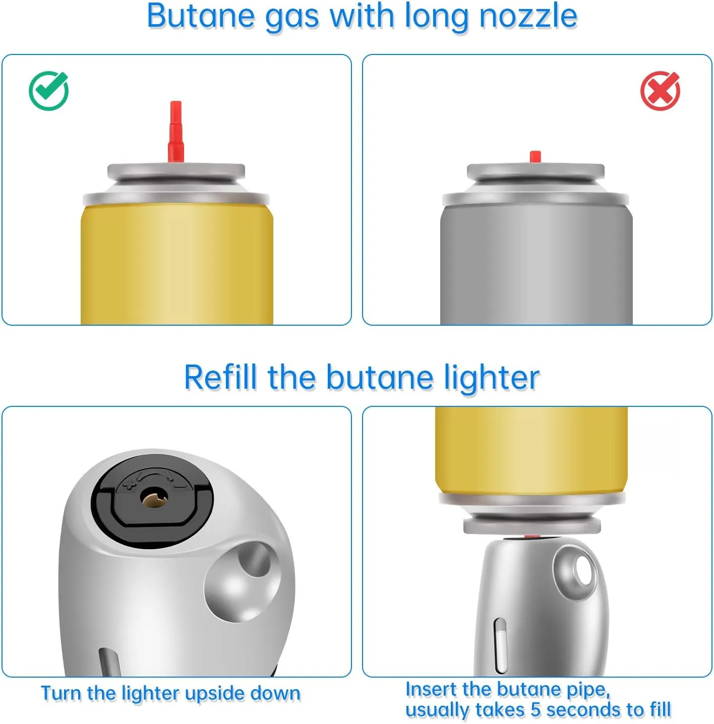 Butane Lighter Torch Long Jet Flame Windproof Lighter with Visual Fuel Window for Fireplace Kitchen Grill BBQ Camping, Black (No Butane Included)