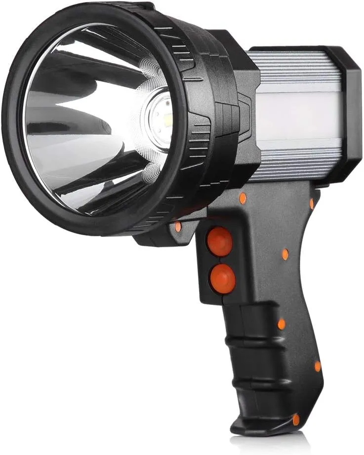 BUYSIGHT Rechargeable Spotlight,Spot Lights Hand held Large Flashlight 800 lumens Handheld Spotlight Lightweight and Super Bright Flashlight (Aluminium_Alloy Silver)