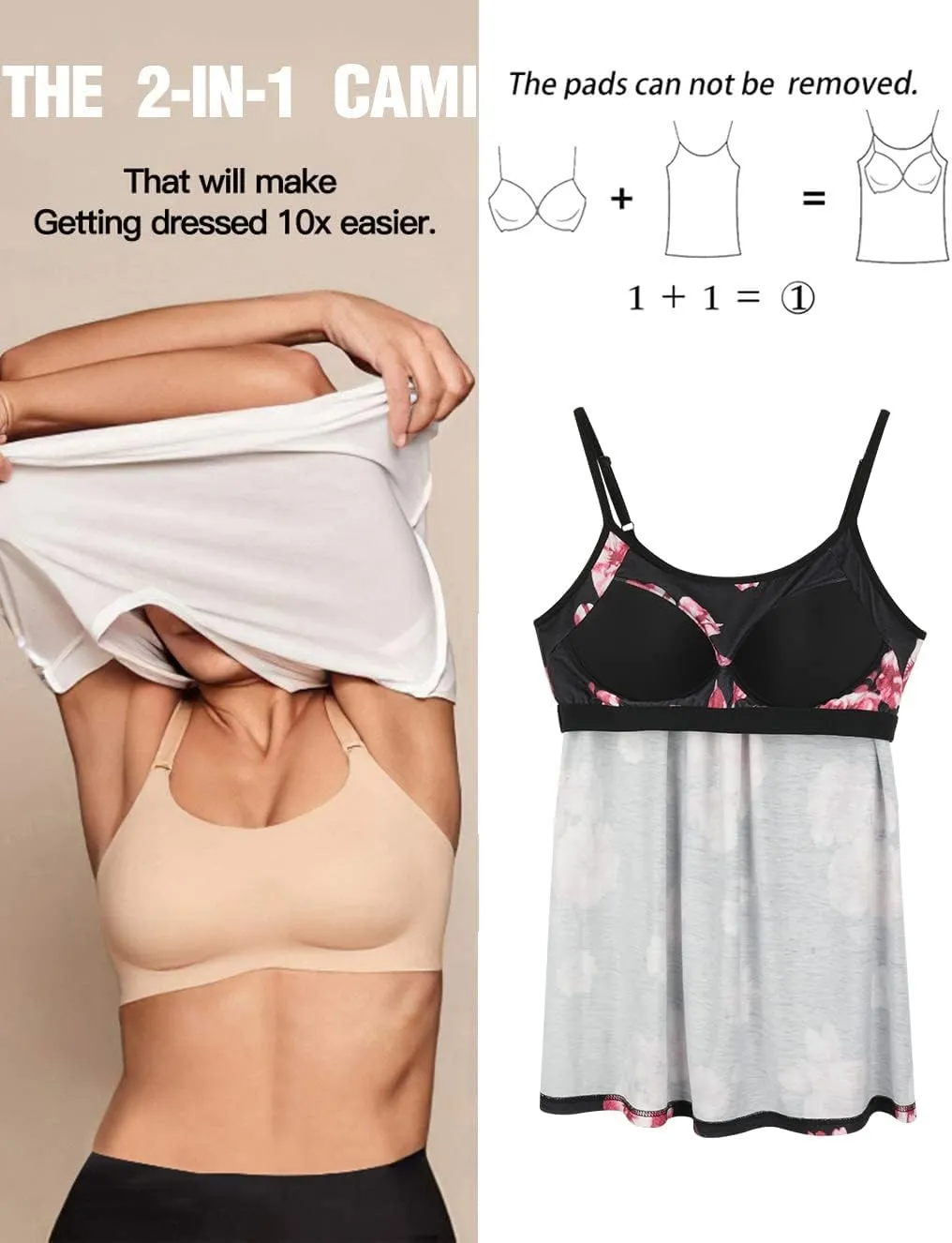 Camisoles for Women with Built in Bra Adjustable Strap Tank Tops Cami Sleeveless Summer Tops for Workout Sleeping Traveling