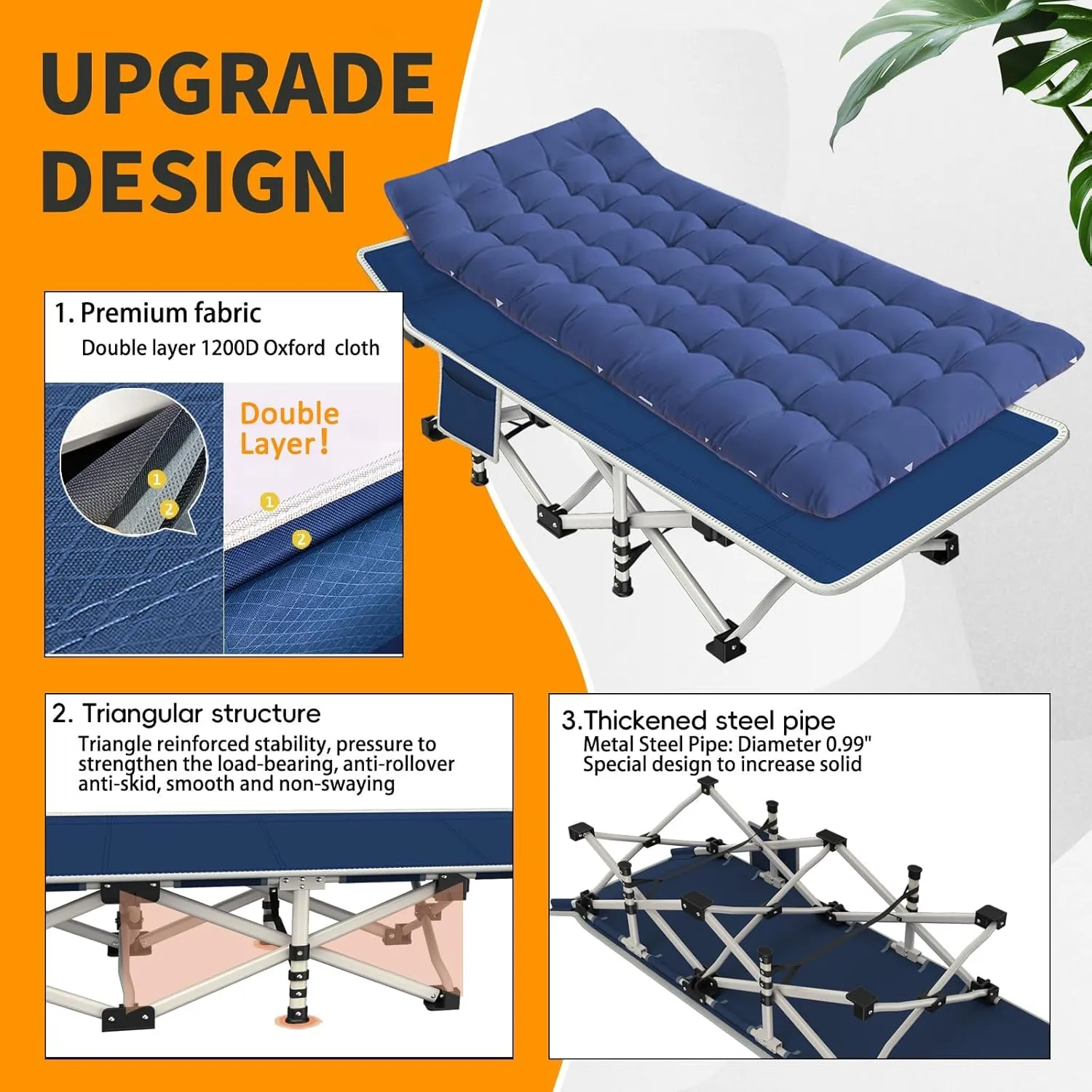 Camping Cot with Mattress Comfortable and Sturdy Load up to 450LB Cots for Sleeping Camping Bed with Carry Bag Folding Cot for Home Vacation Office Outdoor Indoor