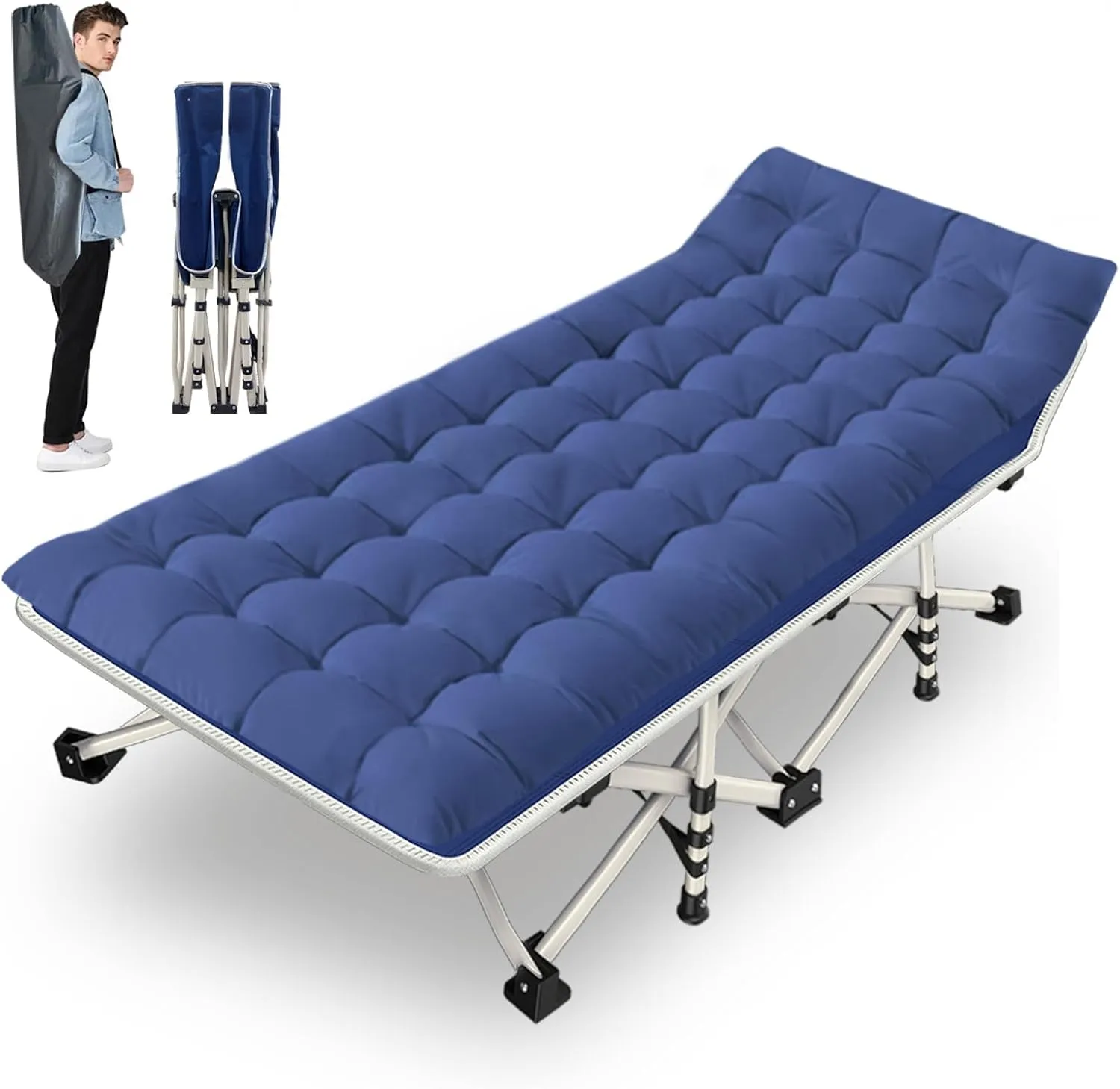 Camping Cot with Mattress Comfortable and Sturdy Load up to 450LB Cots for Sleeping Camping Bed with Carry Bag Folding Cot for Home Vacation Office Outdoor Indoor