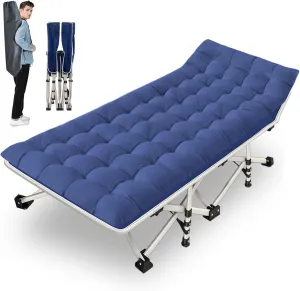 Camping Cot with Mattress Comfortable and Sturdy Load up to 450LB Cots for Sleeping Camping Bed with Carry Bag Folding Cot for Home Vacation Office Outdoor Indoor