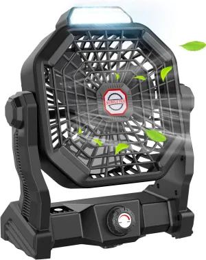 Camping Fan with LED Lantern, 20000 mAh 9 Inch Portable Rechargeable Battery Powered Fan with Stepless Speed and Quiet Battery Operated for Picnic, Barbecue, Fishing, Travel, Home, Tent