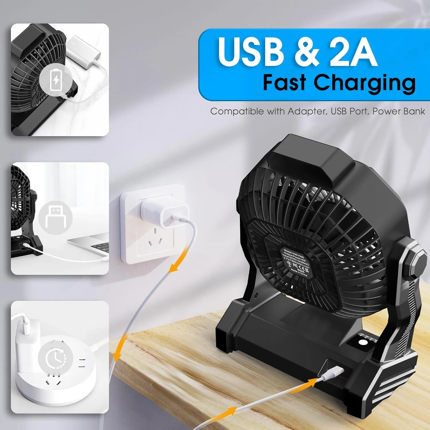 Camping Fan with LED Lantern, 20000 mAh 9 Inch Portable Rechargeable Battery Powered Fan with Stepless Speed and Quiet Battery Operated for Picnic, Barbecue, Fishing, Travel, Home, Tent