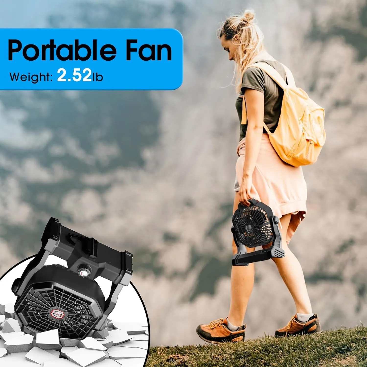 Camping Fan with LED Lantern, 20000 mAh 9 Inch Portable Rechargeable Battery Powered Fan with Stepless Speed and Quiet Battery Operated for Picnic, Barbecue, Fishing, Travel, Home, Tent