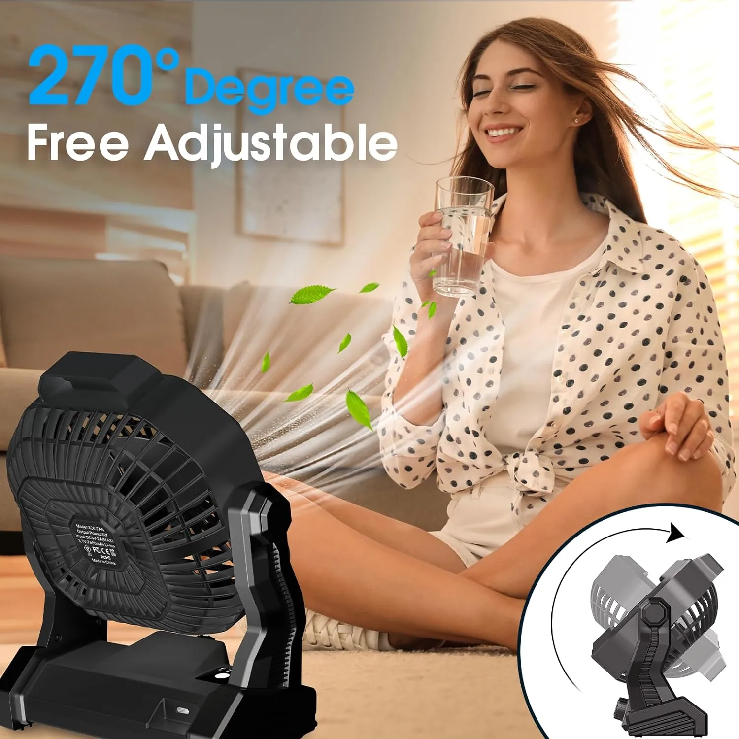 Camping Fan with LED Lantern, 20000 mAh 9 Inch Portable Rechargeable Battery Powered Fan with Stepless Speed and Quiet Battery Operated for Picnic, Barbecue, Fishing, Travel, Home, Tent