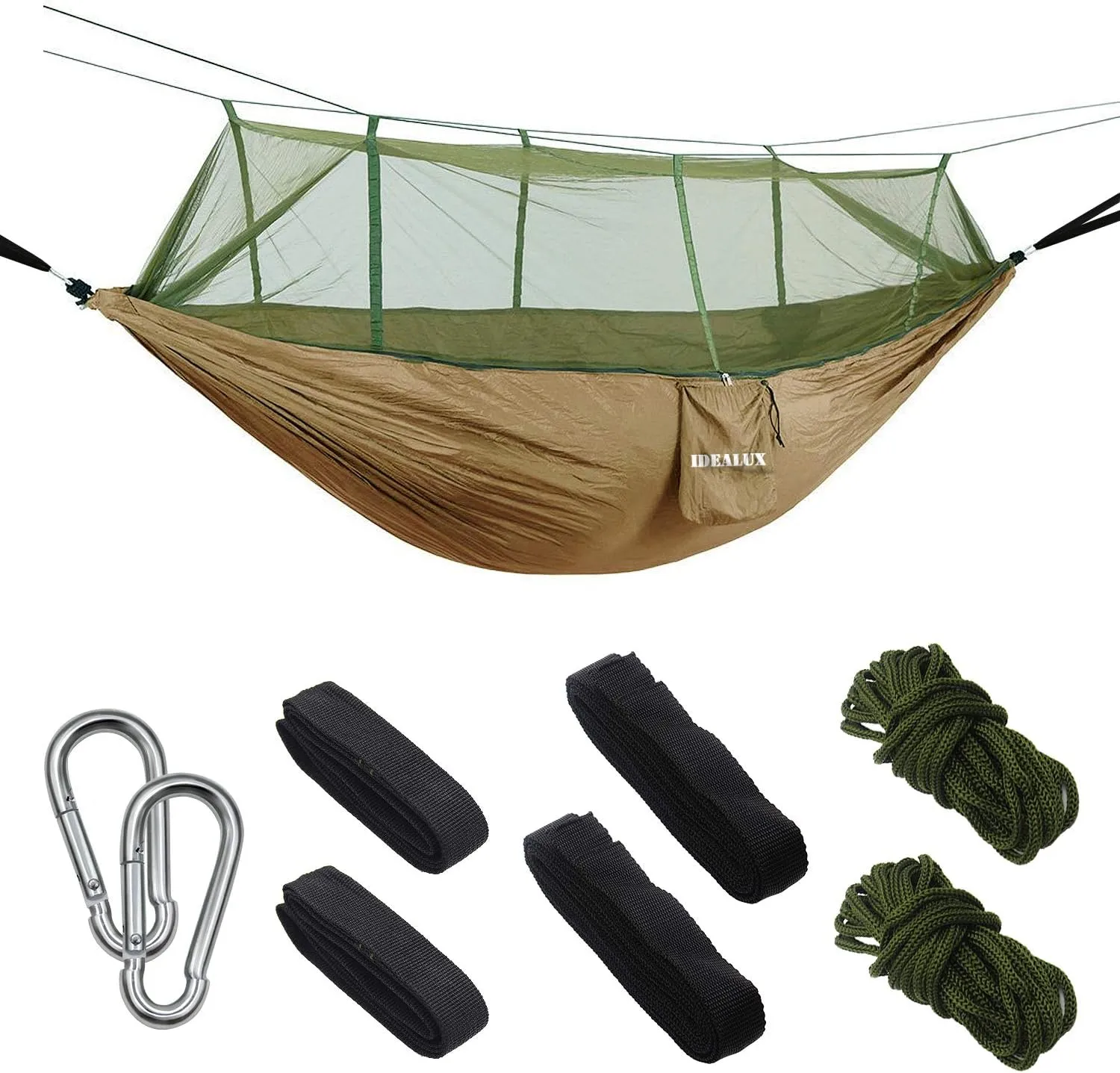 Camping Hammock with Net - Lightweight Portable Double Parachute Hammocks - Made of 210T Nylon High Capacity and Tear Resistance - Perfect for Hammock Camping, Backyard Relaxation