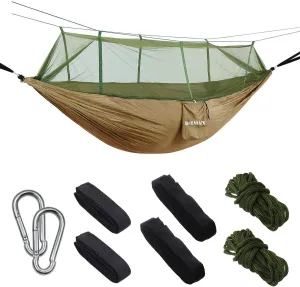 Camping Hammock with Net - Lightweight Portable Double Parachute Hammocks - Made of 210T Nylon High Capacity and Tear Resistance - Perfect for Hammock Camping, Backyard Relaxation