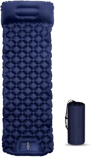 Camping Mattress Self-inflating,camping Mats for Sleeping,Convenient, Built-in Foot Pump, One-piece Inflatable Camping Mat with Storage Bag for Camping, Etc(Navy blue)