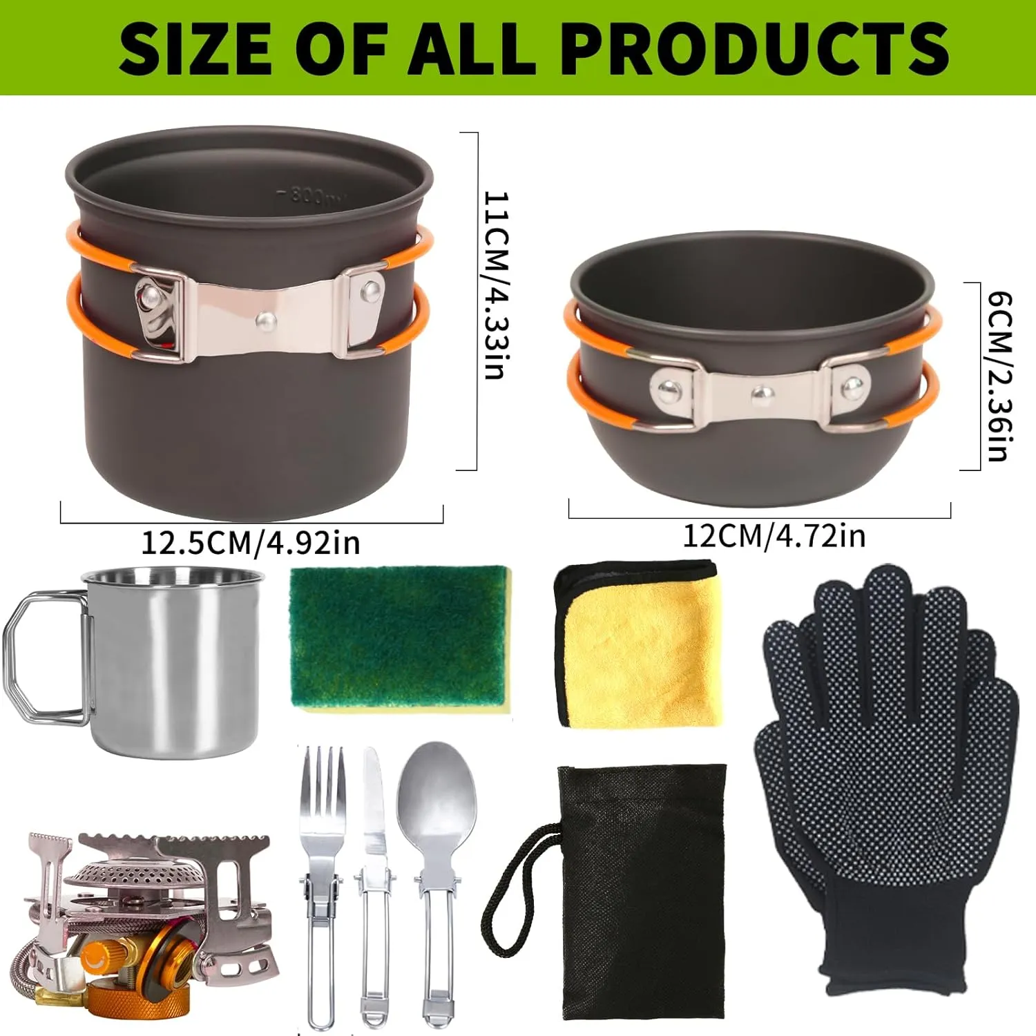 Camping Mess Kit - Cooking Set, Essentials With Pot, Backpacking Stove, Cup, Cleaning Tools and Fork Spoon Kit, for Hiking and Picnic