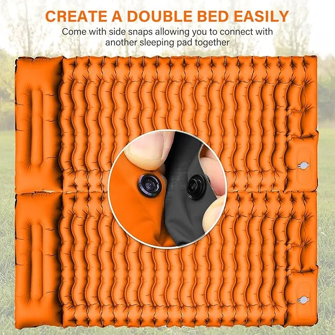 Camping Sleeping Pad, Ultralight Camping Pad with Pillow, Built-in Foot Pump Inflatable Sleeping Pad, Compact Size for Camping, Backpacking, Hiking - Orange