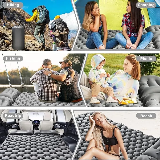 Camping Sleeping Pad，Camping Mattress 2 Person with Pillow Built-in Pump，Portable Sleeping Bed Compact for Camping Hiking Backpacking Outdoor(Grey-Full)