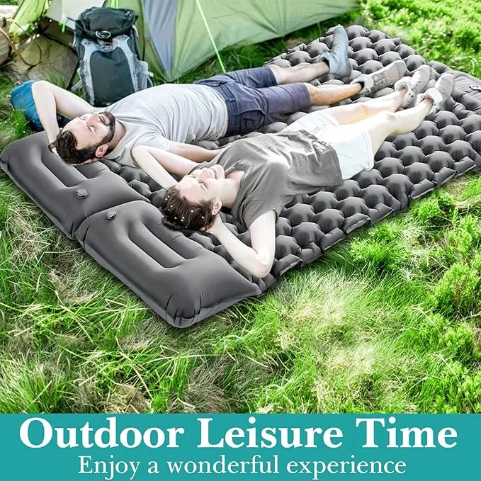 Camping Sleeping Pad，Camping Mattress 2 Person with Pillow Built-in Pump，Portable Sleeping Bed Compact for Camping Hiking Backpacking Outdoor(Grey-Full)