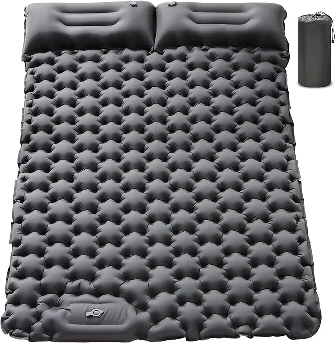 Camping Sleeping Pad，Camping Mattress 2 Person with Pillow Built-in Pump，Portable Sleeping Bed Compact for Camping Hiking Backpacking Outdoor(Grey-Full)