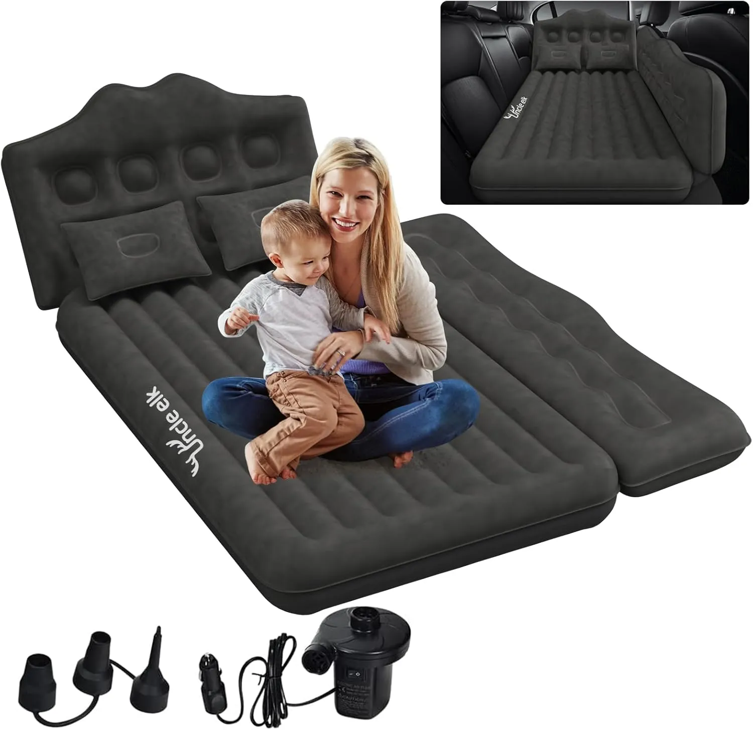 Car Air Mattress Bed: Inflatable Back Seat Air Mattress for SUV, Thick Camping Sleeping Pads with Pillows Air Pumps, Sedan, Truck, SUV, Black