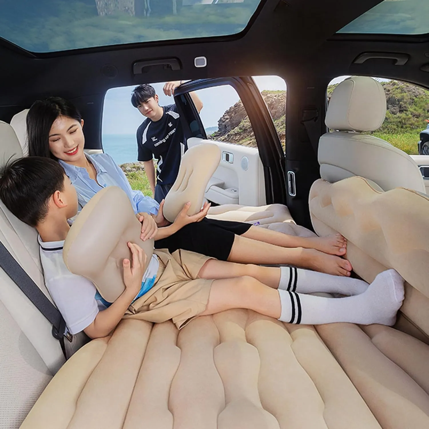 Car Air Mattress for HAVAL H9(7seats) 2015 2016 Thickened Durable Car Camping Air Mattress Bed with Air Pump Inflatable Sleeping Mat,C