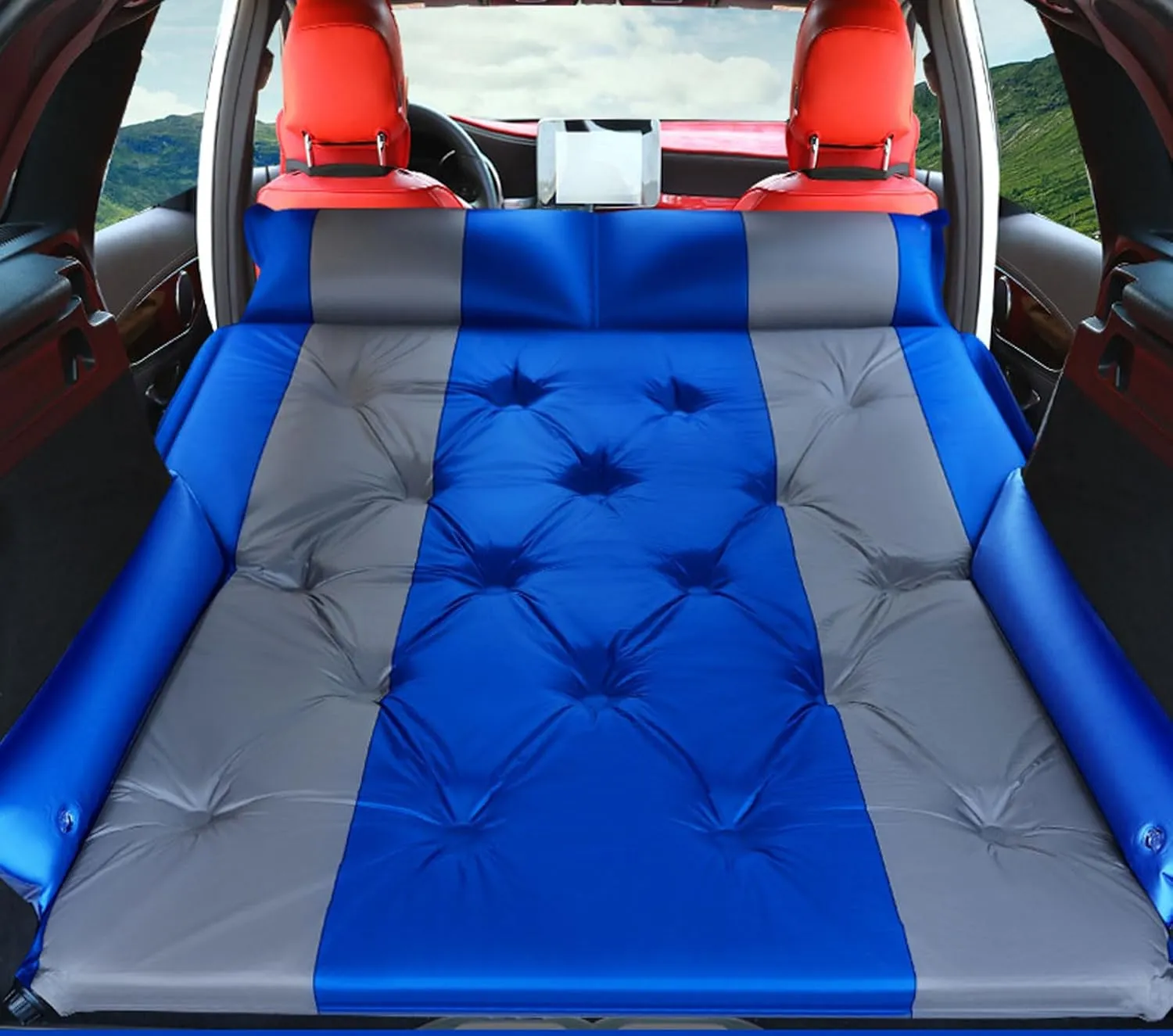 Car Air Mattress for Hyundai EON 2011 2012 2013 2014 2015 2016 2017 2018 2019, Foldable Inflatable Car Mattress Portable Flocking Thickened for Outdoor Camping Car Accessories,Blue