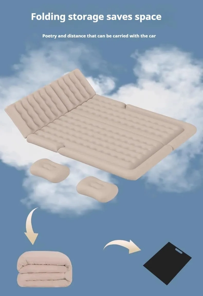 Car Air Mattress for Jeep Compass 2017-2024, Travel Camping Thickened Portable Inflatable Bed Flocking PVC Surface Trunk Sleeping Pillow Pad,Beige