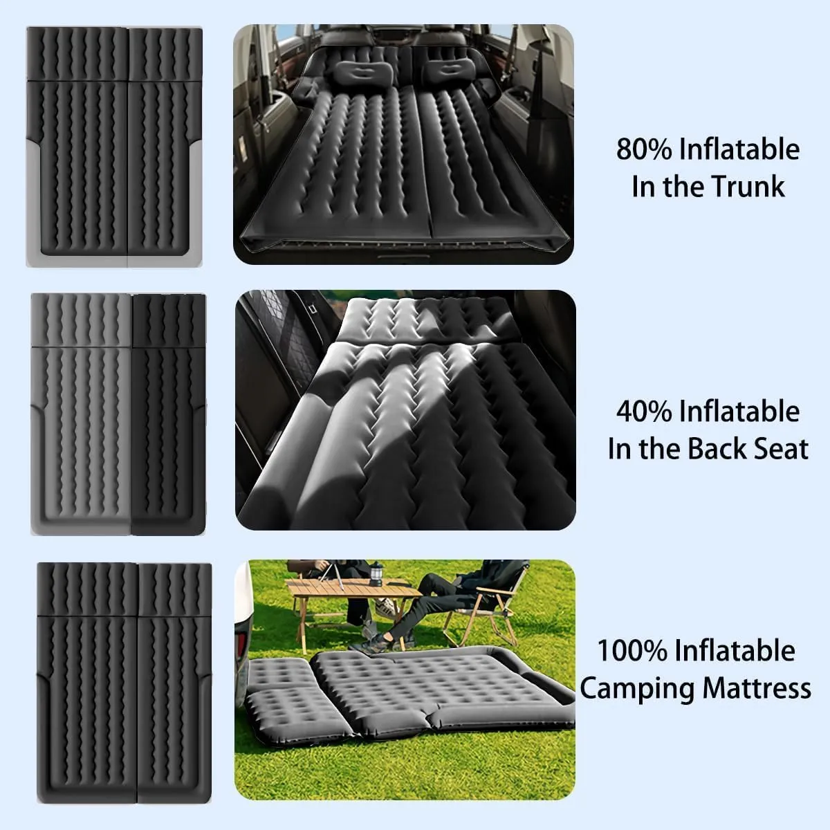 Car Air Mattress for Volvo XC90 7seats 2015-2023, Trunk Rear Seat Inflatable Thickened Flocking Travel Camping Bed, Air Pump 2 Pillows,Black