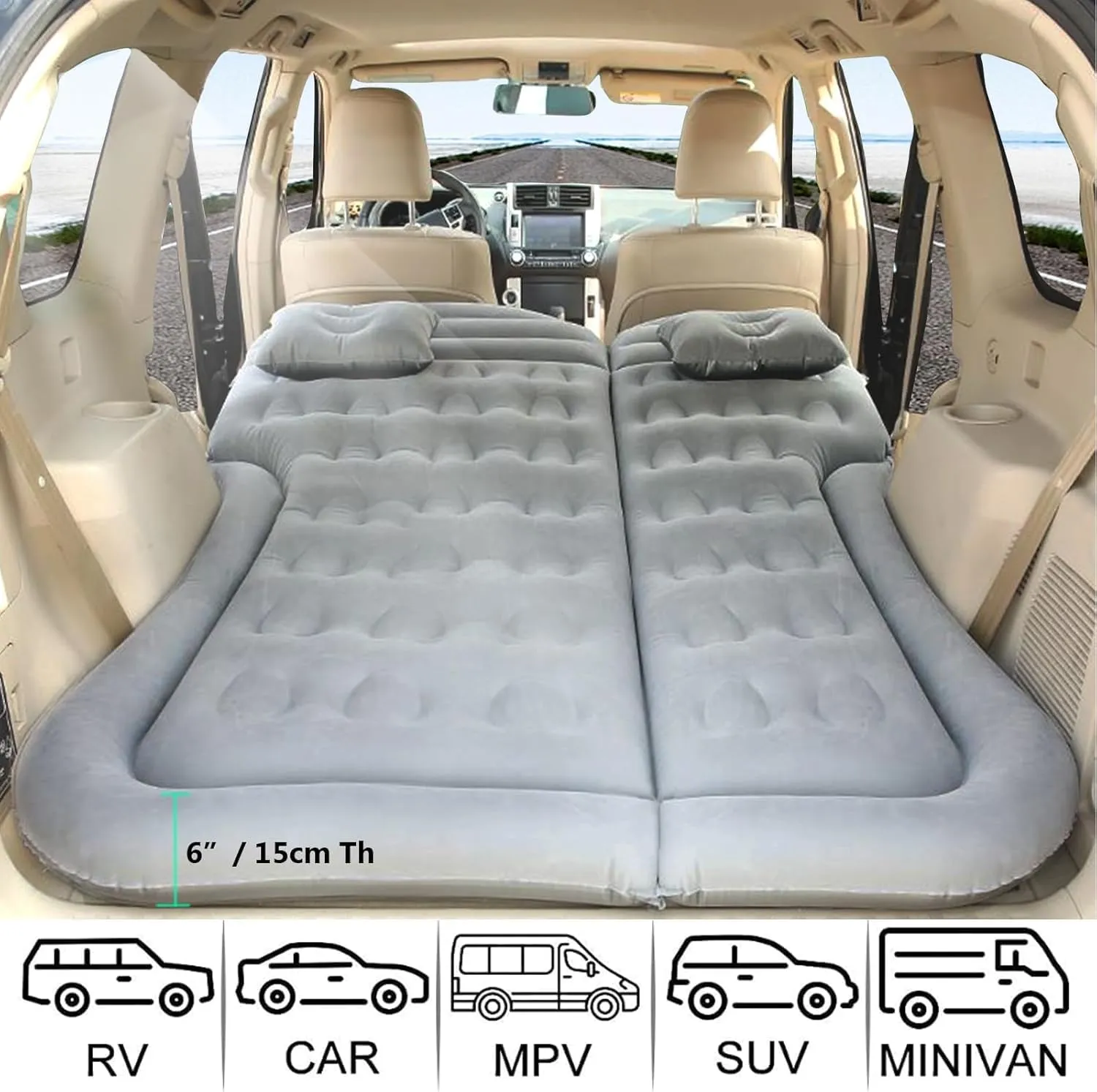 Car Air Mattress for Volvo XC90 7seats 2015-2023, Trunk Rear Seat Inflatable Thickened Flocking Travel Camping Bed, Air Pump 2 Pillows,Black