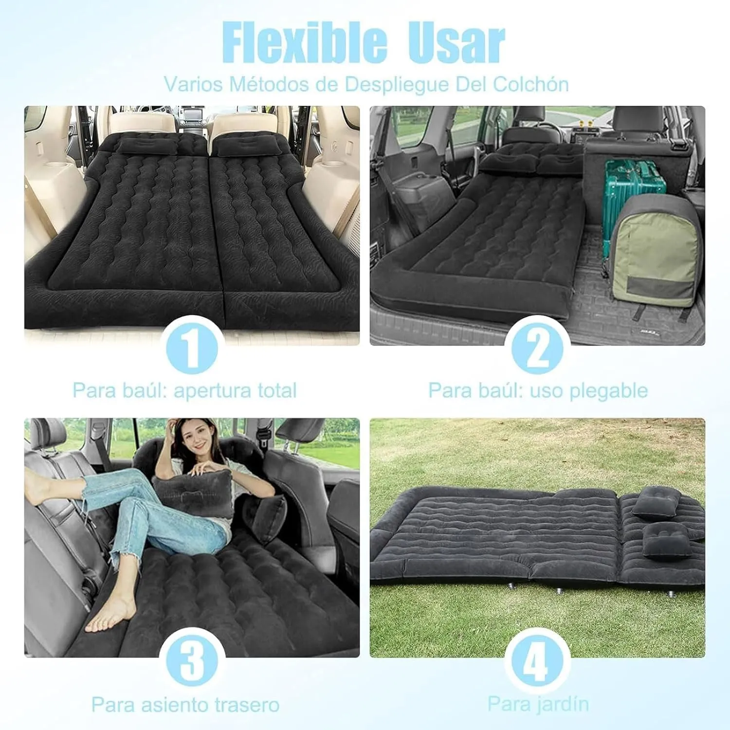 Car Bed for Lincoln Navigator 2014-2019 2020 2021 2022 2023 2024 2025, Thickened Double-Sided Portable Foldable Sleeping Pad Car Inflatable Mattress Car Accessories,Grey