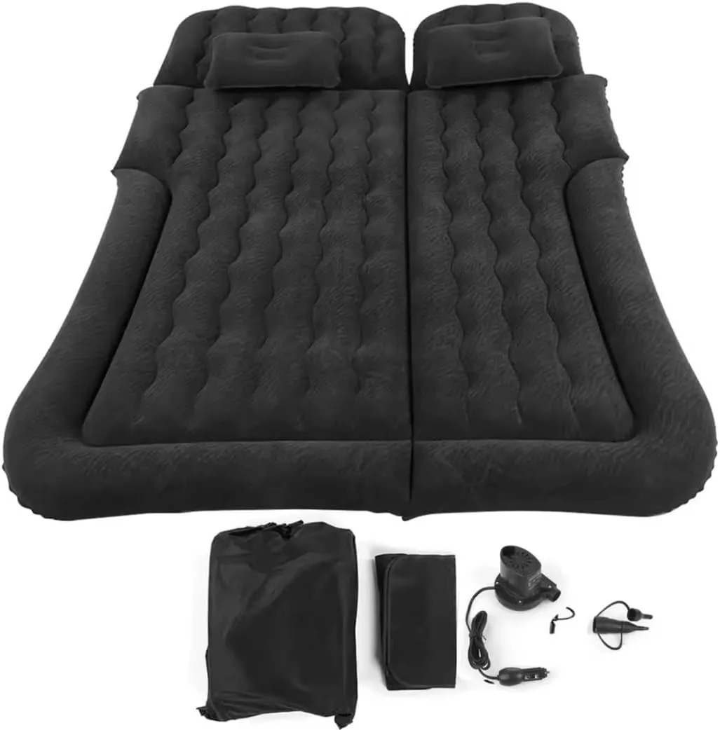 Car Travel Inflatable Mattress, 68.5 x 49.6 inches, 2-in-1 PVC Flocking Bed for SUV (Black)