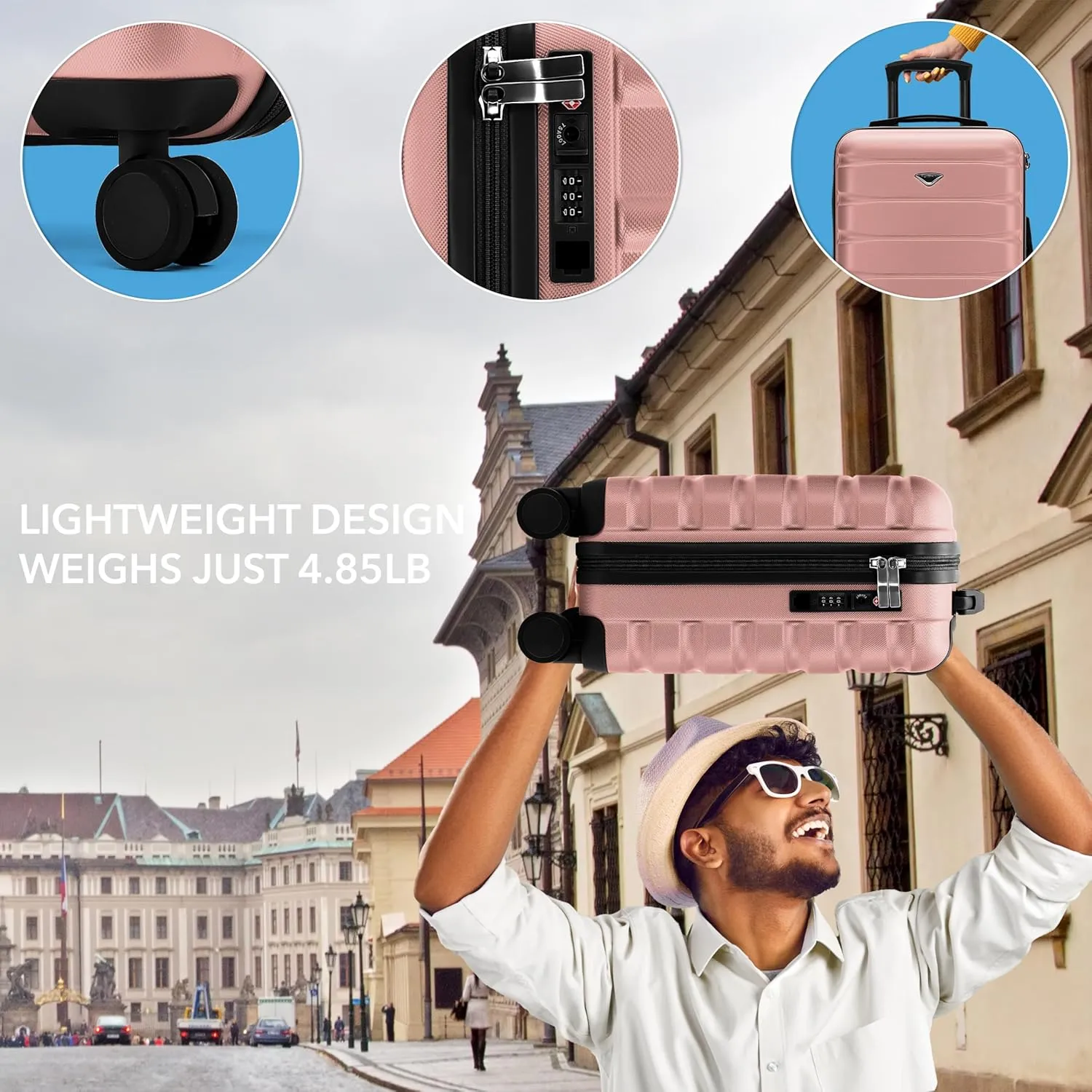 Carry On Suitcase 18x14x8 Hardside Built In TSA Lock & USB Port Lightweight Luggage Silent Double Spinner Wheels Maximum Underseat Carry-On Bag For American & United Approved Airlines