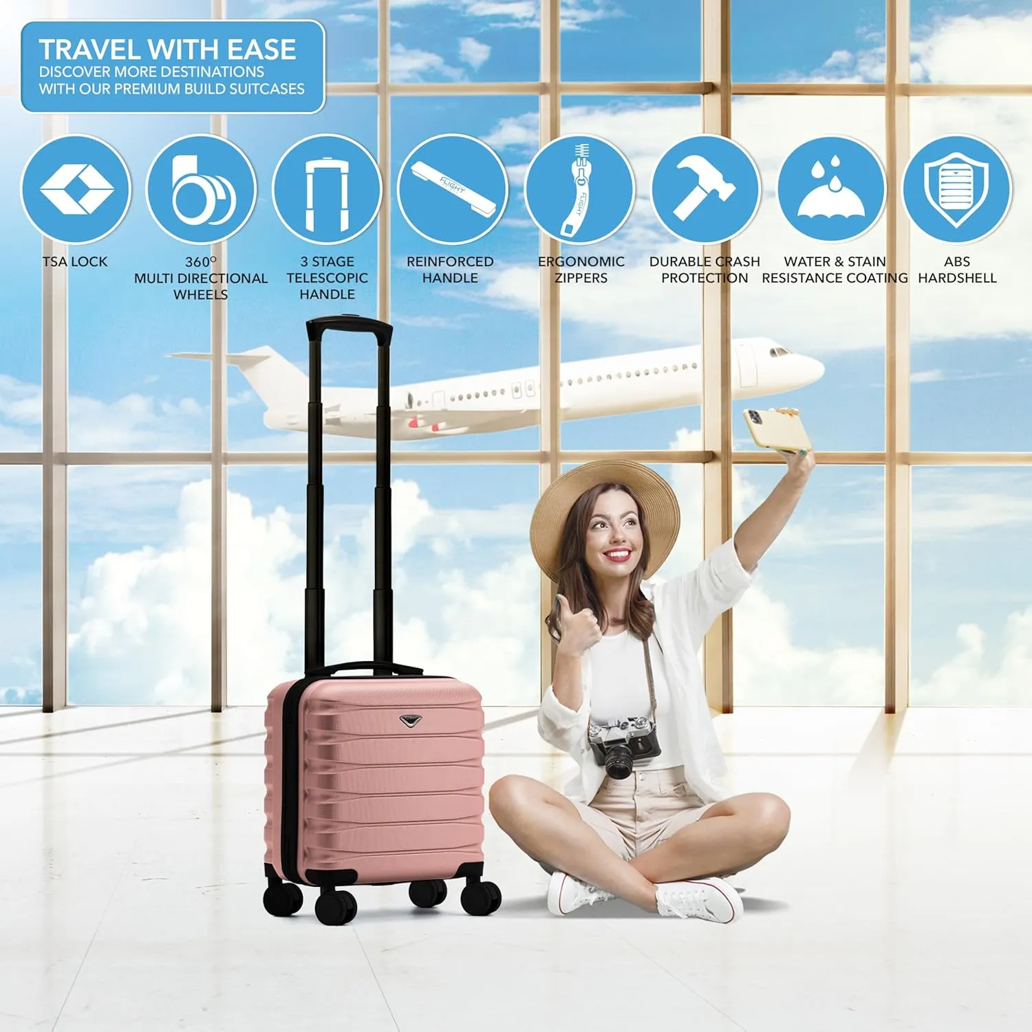 Carry On Suitcase 18x14x8 Hardside Built In TSA Lock & USB Port Lightweight Luggage Silent Double Spinner Wheels Maximum Underseat Carry-On Bag For American & United Approved Airlines