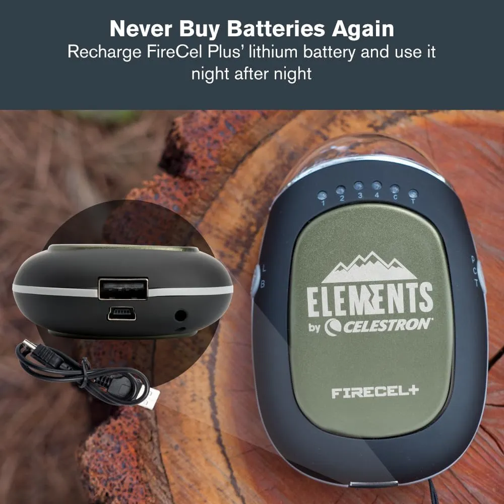 Celestron Elements FireCel Plus – 3-in-1 Flashlight   Hand Warmer   5200 mAh USB Power Bank – Rechargeable Lithium-Ion Battery – White or Red LED Flashlight – Ergonomic – Great for Hiking, Camping