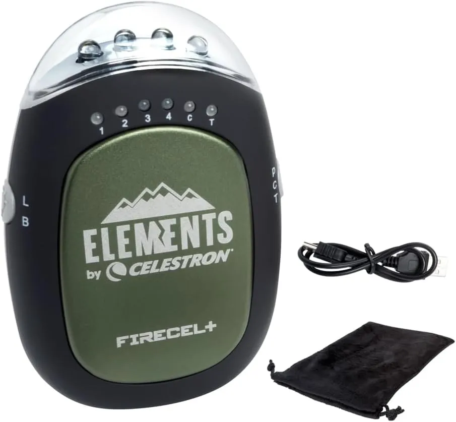 Celestron Elements FireCel Plus – 3-in-1 Flashlight   Hand Warmer   5200 mAh USB Power Bank – Rechargeable Lithium-Ion Battery – White or Red LED Flashlight – Ergonomic – Great for Hiking, Camping