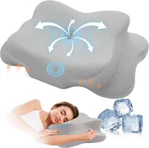 Cervical Pillow for Neck Pain Relief, Cooling Contour Memory Foam Pillows Support Odorless Ergonomic Neck Pillow Adjustable Orthopedic Bed Pillow for Side Back Stomach Sleeper with Pillowcase，Grey