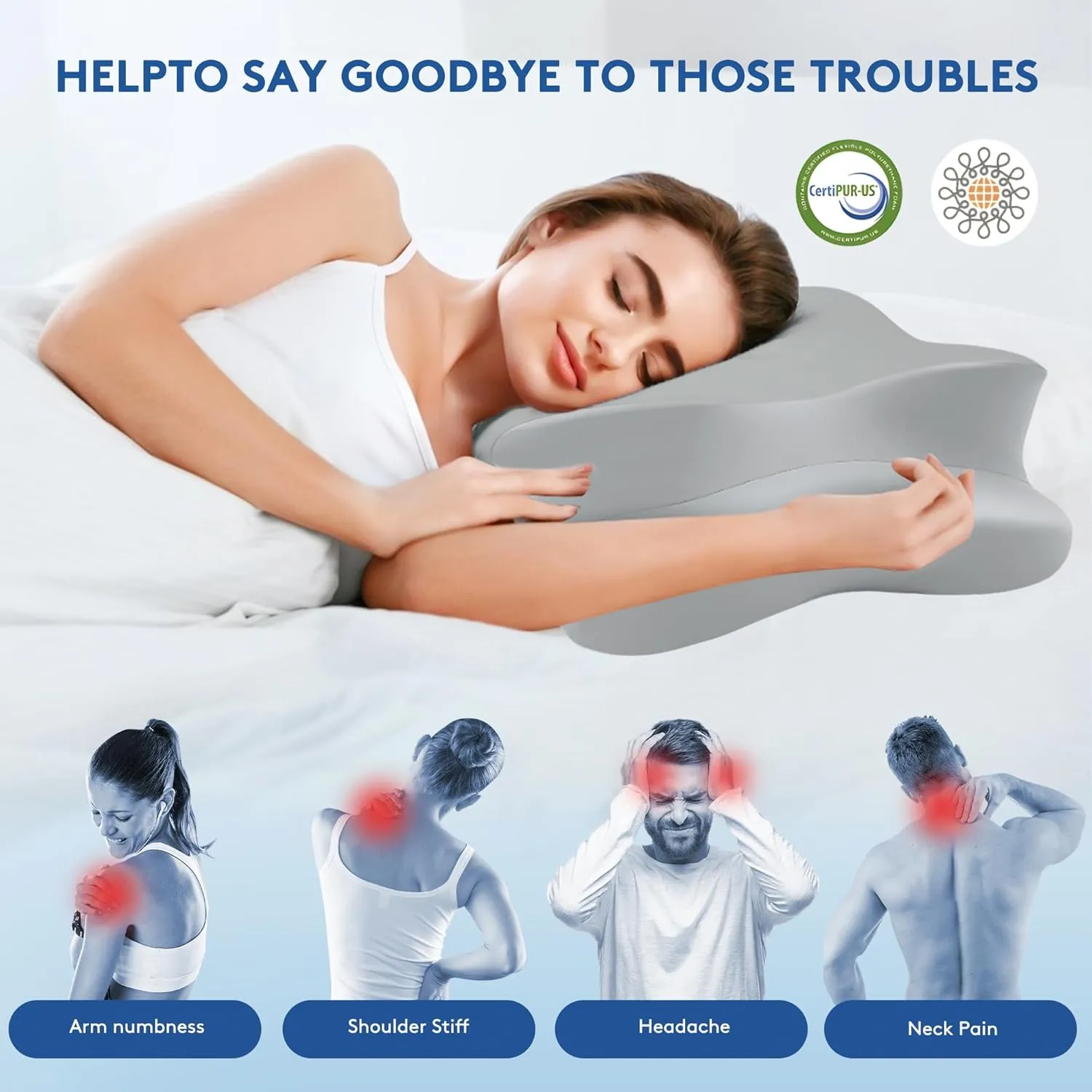 Cervical Pillow for Neck Pain Relief, Cooling Contour Memory Foam Pillows Support Odorless Ergonomic Neck Pillow Adjustable Orthopedic Bed Pillow for Side Back Stomach Sleeper with Pillowcase，Grey