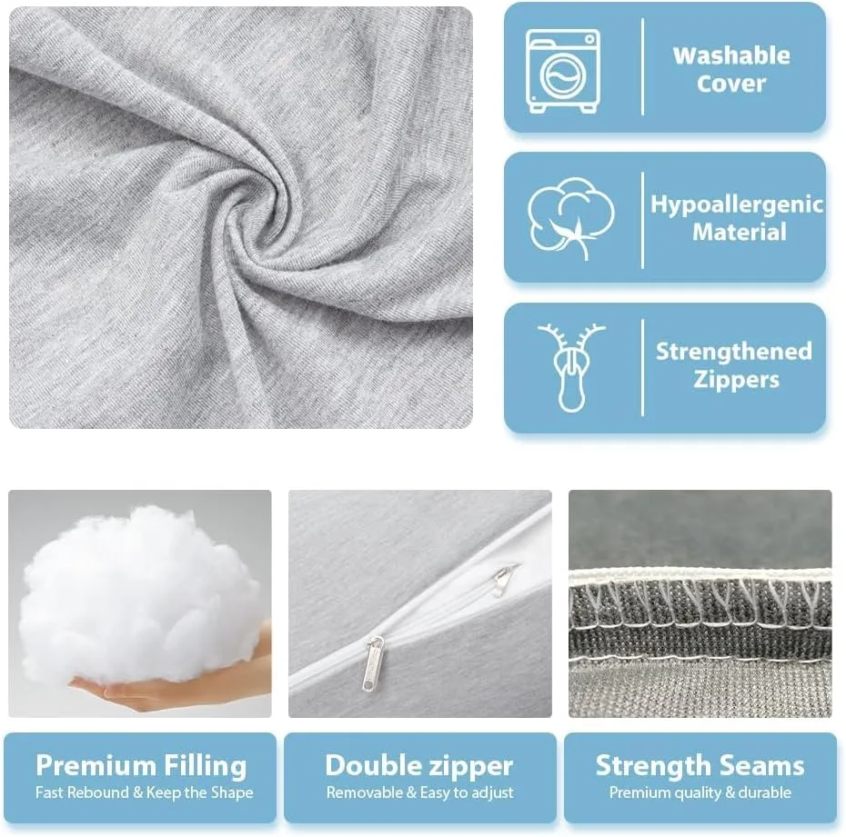 Chilling Home Pregnancy Pillow, 55in Pregnancy Pillows for Sleeping, U Shape Body Pillows for Adults, Maternity Pillow for Pregnant Women, with Grey Jersey Cotton Removable Cover