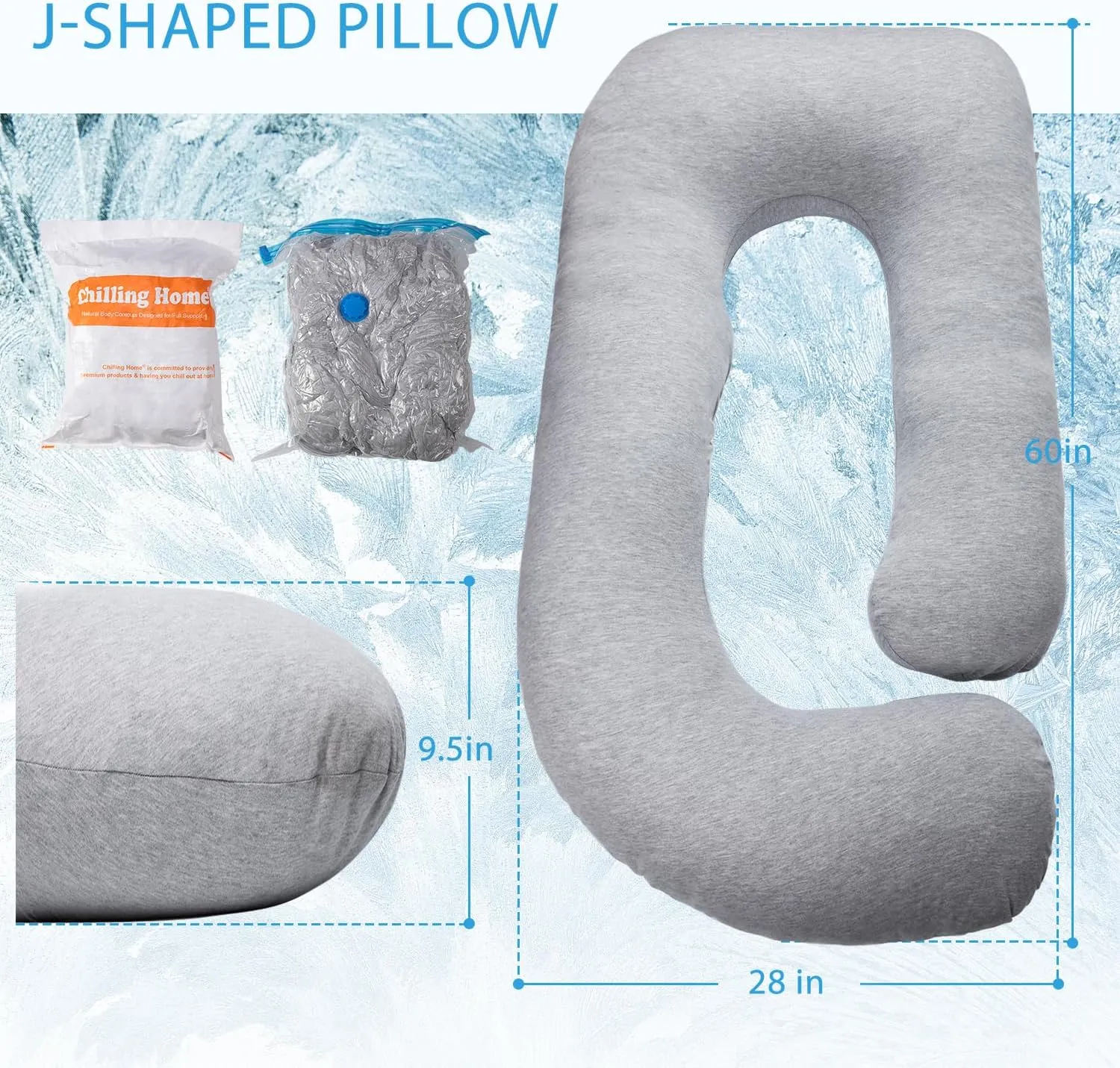 Chilling Home Pregnancy Pillow, Full Body Maternity Pillow for Pregnant Women, 63 inch Comfort U Shaped Pillow with Removable Washable Cover Cooling Jersey - Grey