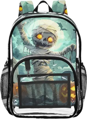 Clear Backpack Women Cute Halloween Mummy Funny Kids Girls Backpack Boys Approved Plastic Bag Large
