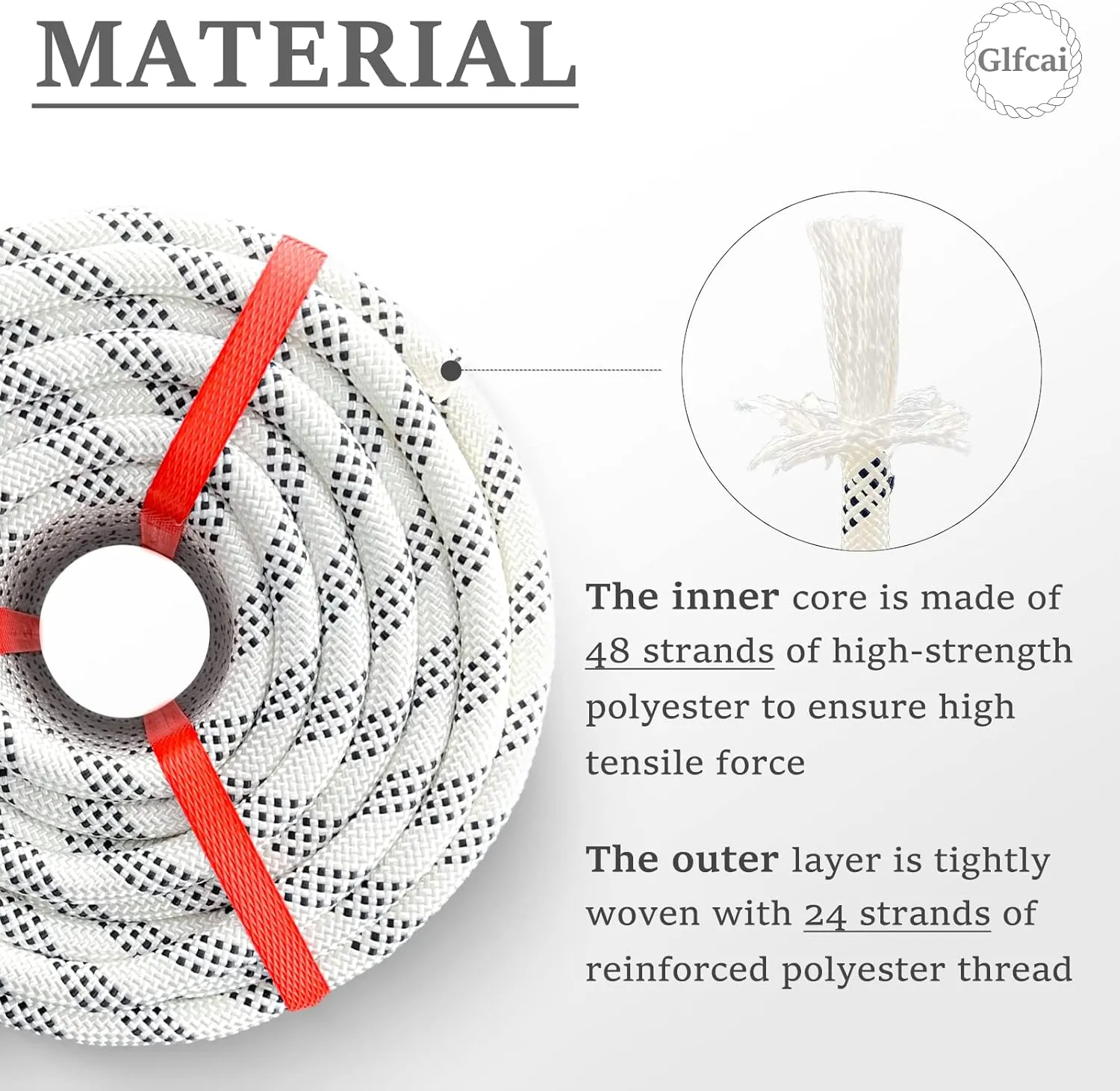 Climbing Rope 1/2 in x 100 Ft White Bull Rope Polyester Braided Arborist Rope 1/2 inch 48 Strands 100ft for Tree Pulling,Nautical Rigging Rope Swing